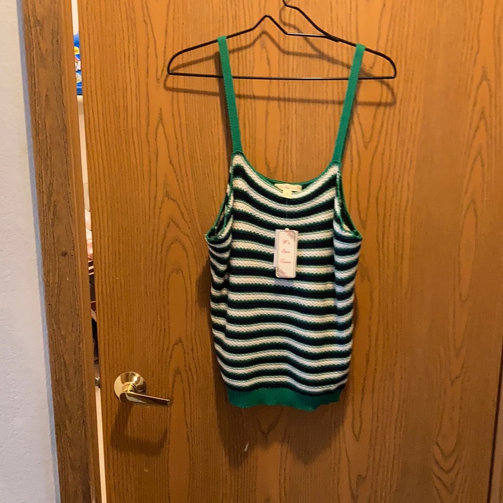 XXL green, navy and white striped tank top.